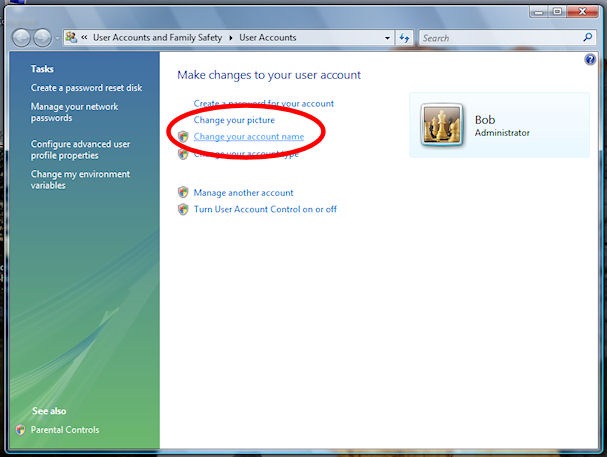 Vista User Accounts Screen