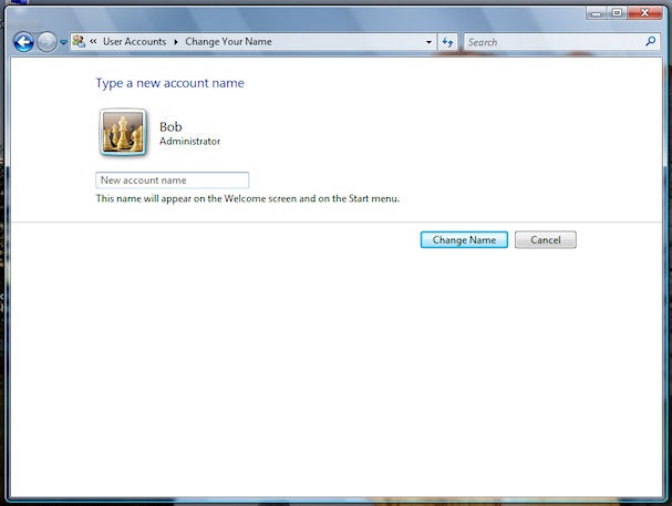 Vista Change Names Screen